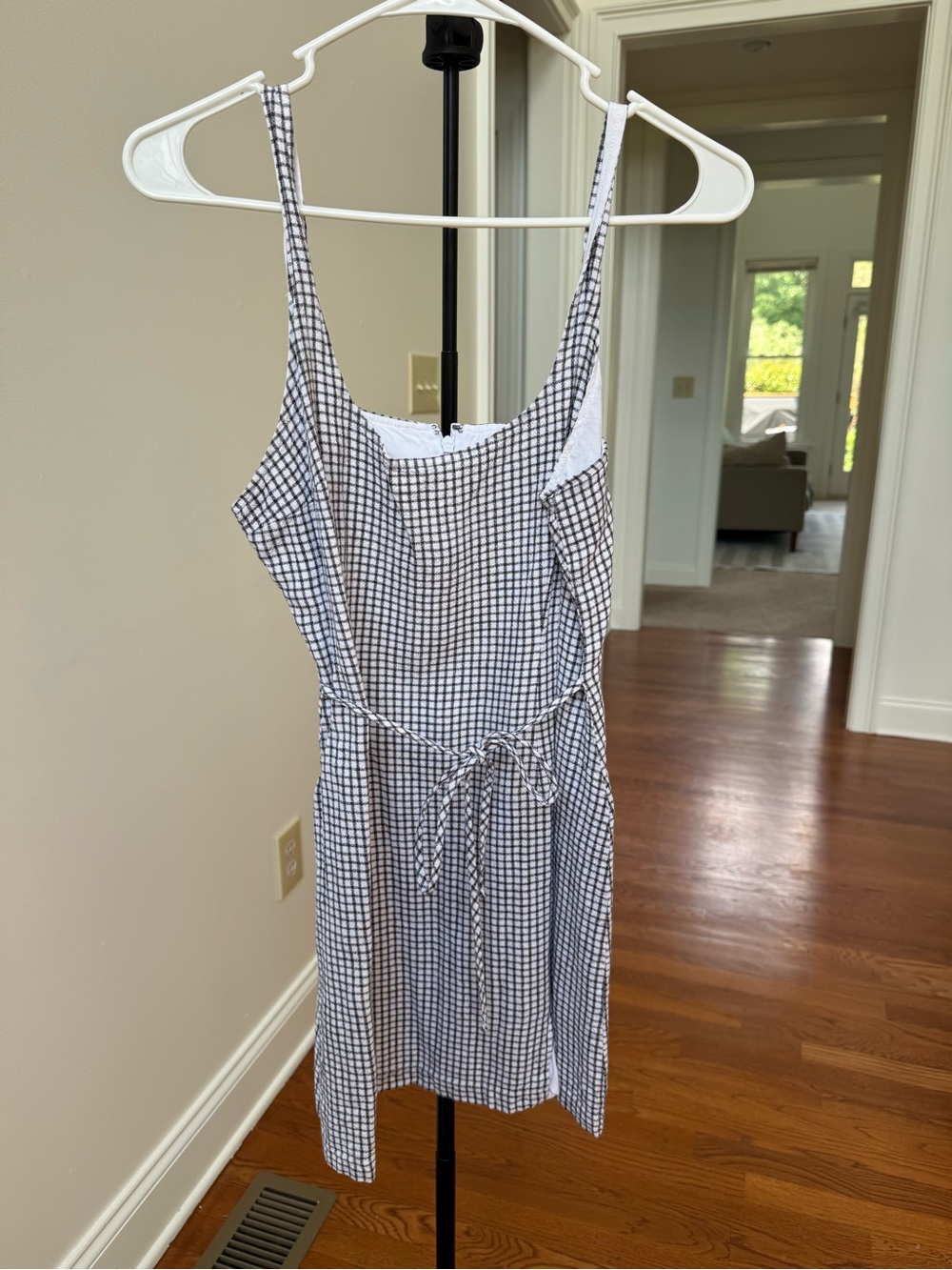 Gingham Tie-Waist Sundress in Navy and White